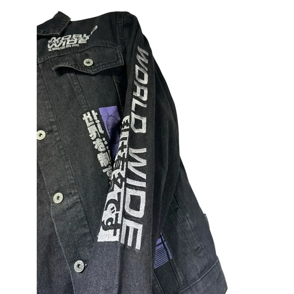 brooklyn cloth denim jacket purple embroidered graphic streetwear Size L